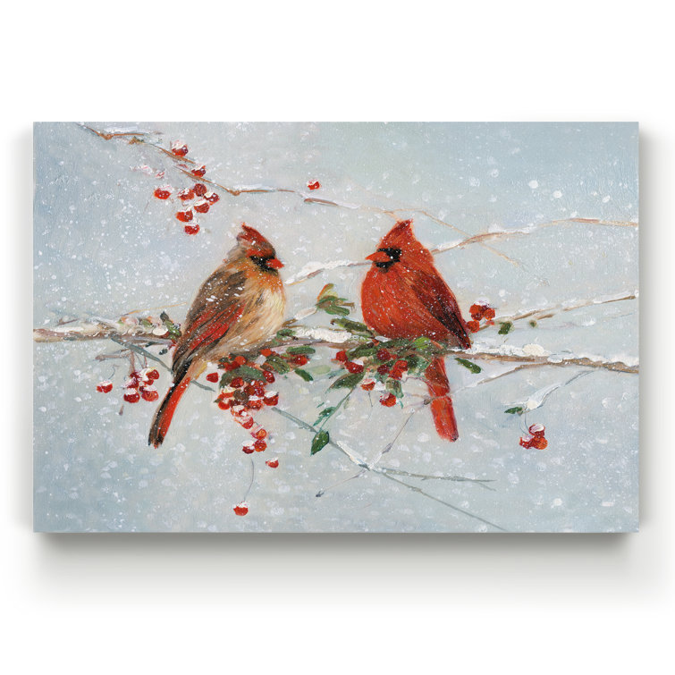 The Holiday Aisle® Cardinals in Winter' Painting Print on Canvas